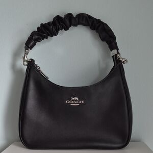Coach Black Leather Ruched-Handle Shoulder Bag